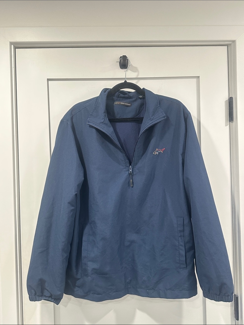 Greg Norman Navy Pullover with Embroidered Marlin Logo - Size Medium